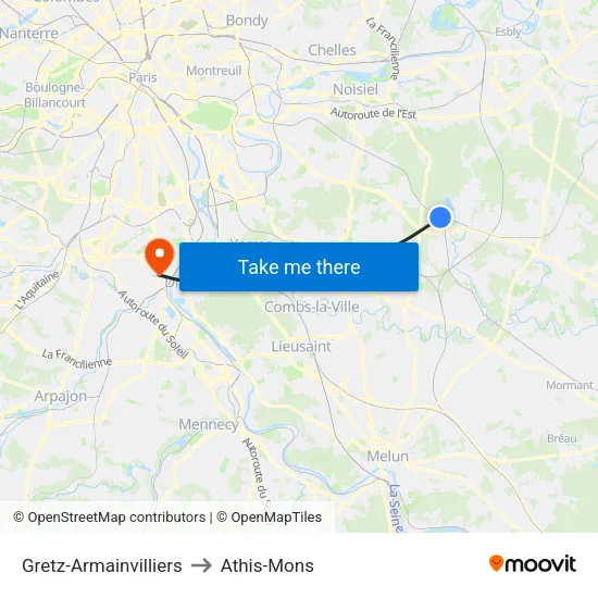 Gretz-Armainvilliers to Athis-Mons map