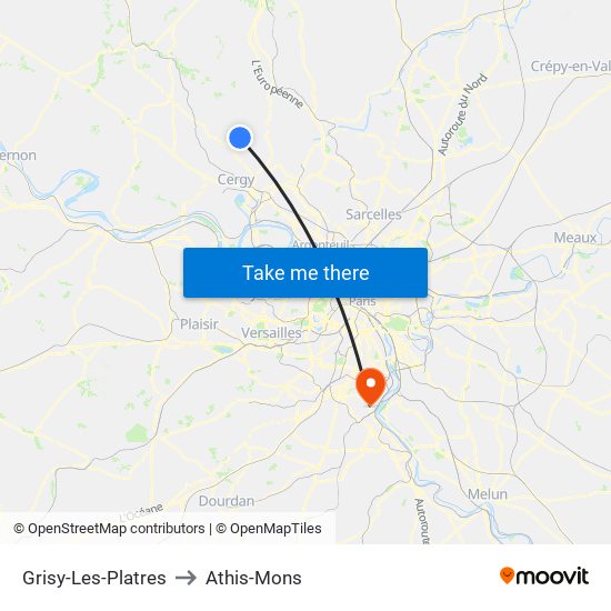 Grisy-Les-Platres to Athis-Mons map