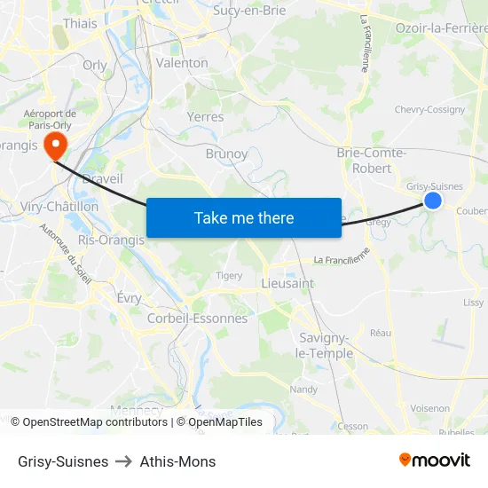 Grisy-Suisnes to Athis-Mons map