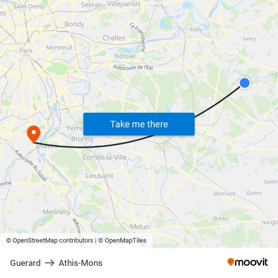 Guerard to Athis-Mons map
