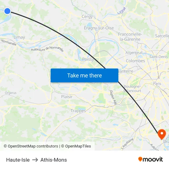 Haute-Isle to Athis-Mons map