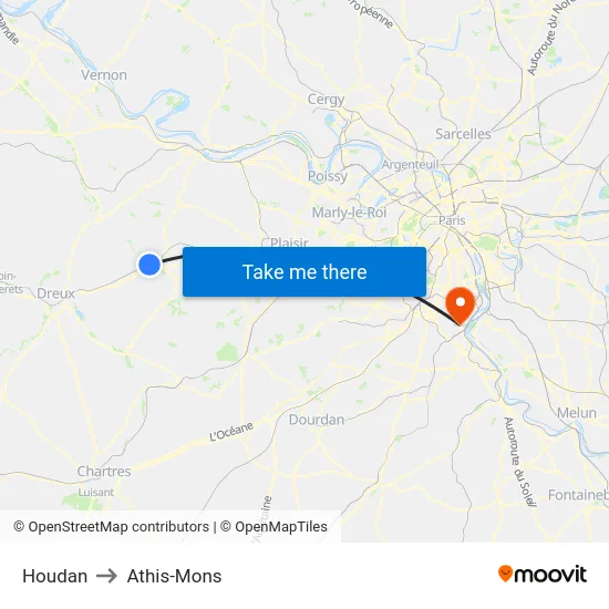 Houdan to Athis-Mons map