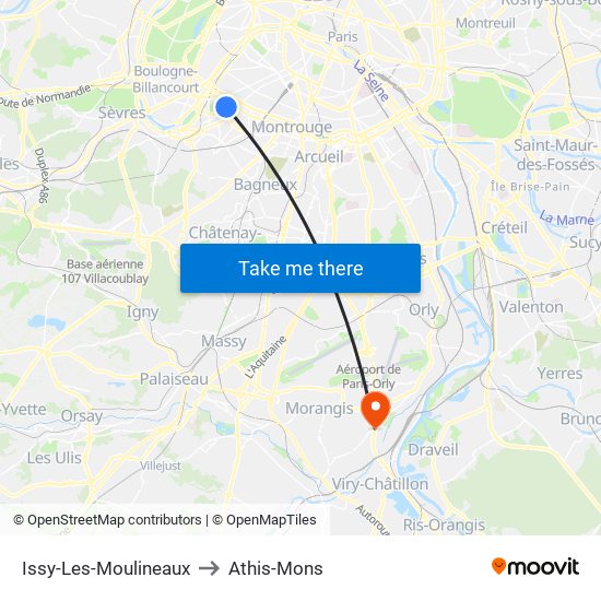 Issy-Les-Moulineaux to Athis-Mons map