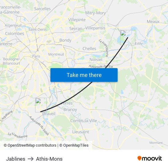 Jablines to Athis-Mons map