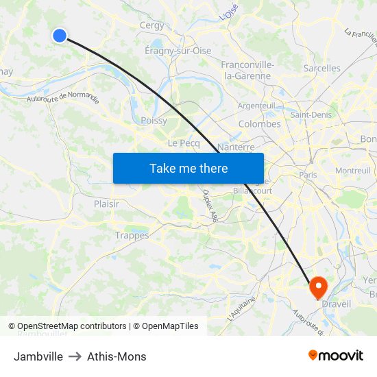 Jambville to Athis-Mons map