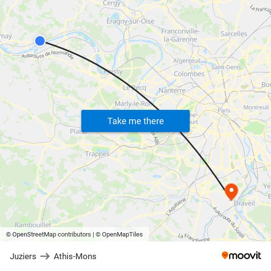 Juziers to Athis-Mons map