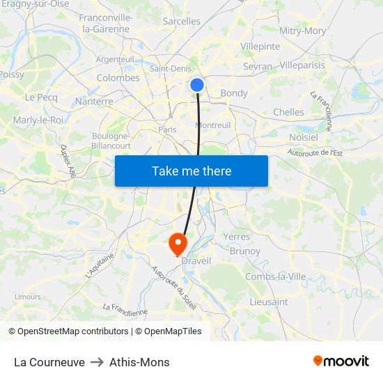 La Courneuve to Athis-Mons map