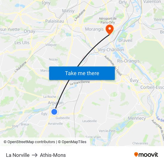 La Norville to Athis-Mons map
