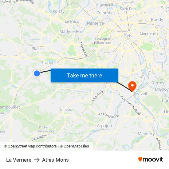La Verriere to Athis-Mons map