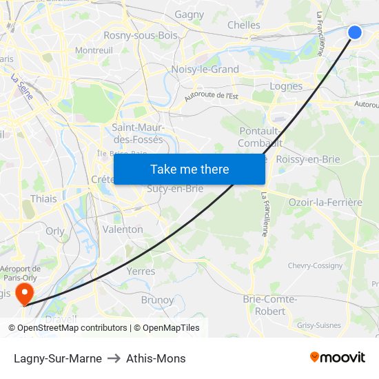 Lagny-Sur-Marne to Athis-Mons map