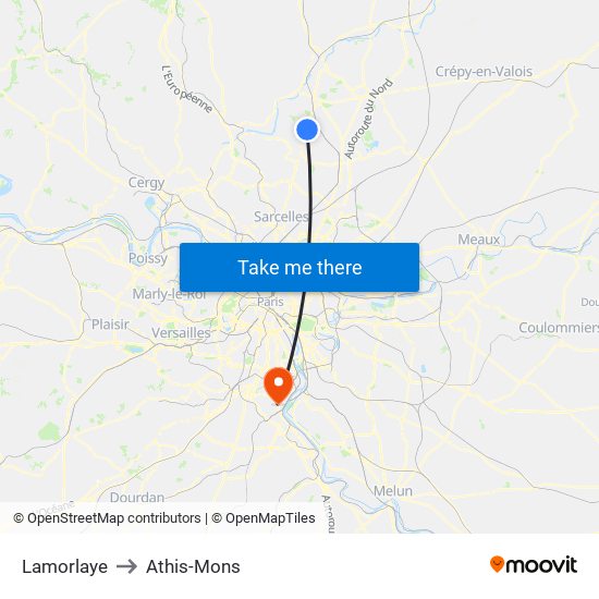 Lamorlaye to Athis-Mons map