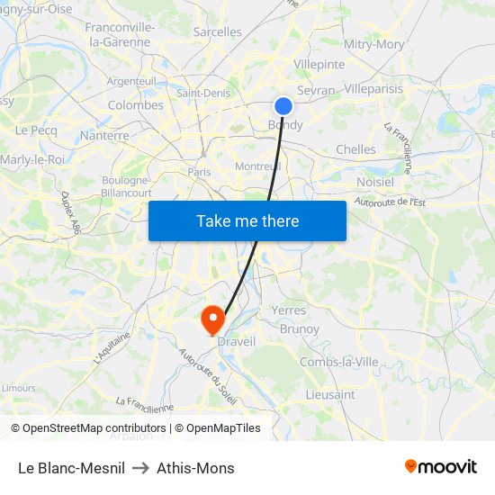 Le Blanc-Mesnil to Athis-Mons map