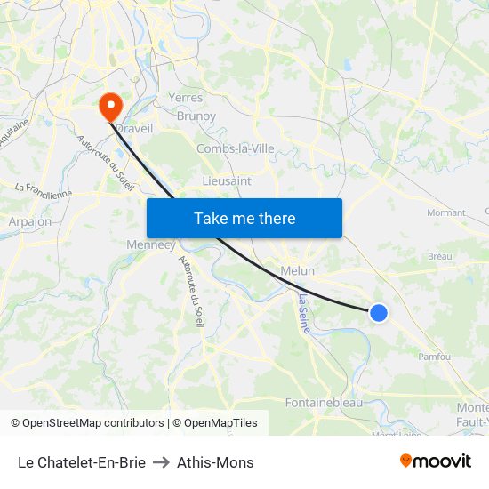 Le Chatelet-En-Brie to Athis-Mons map