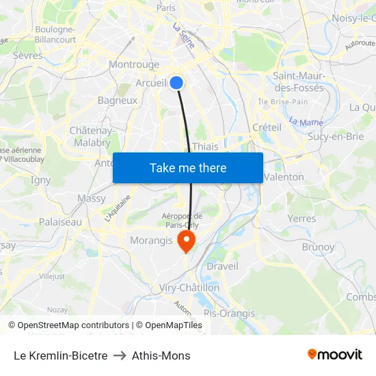 Le Kremlin-Bicetre to Athis-Mons map