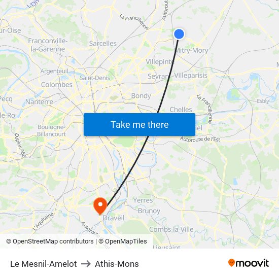 Le Mesnil-Amelot to Athis-Mons map