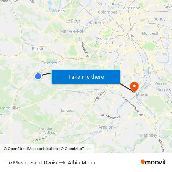 Le Mesnil-Saint-Denis to Athis-Mons map