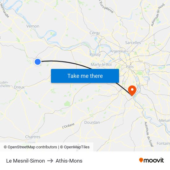 Le Mesnil-Simon to Athis-Mons map