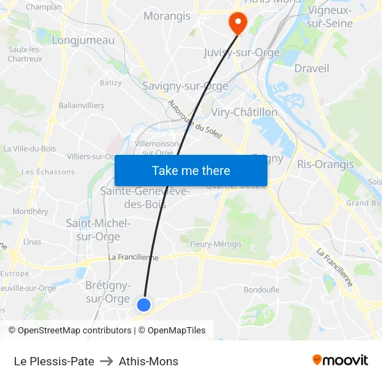 Le Plessis-Pate to Athis-Mons map