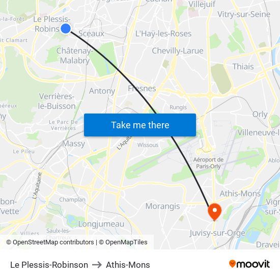 Le Plessis-Robinson to Athis-Mons map