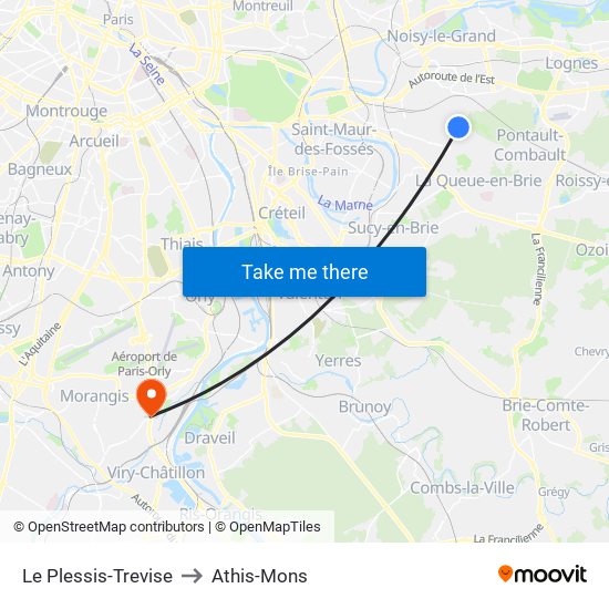 Le Plessis-Trevise to Athis-Mons map