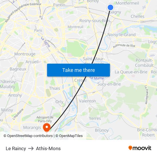 Le Raincy to Athis-Mons map
