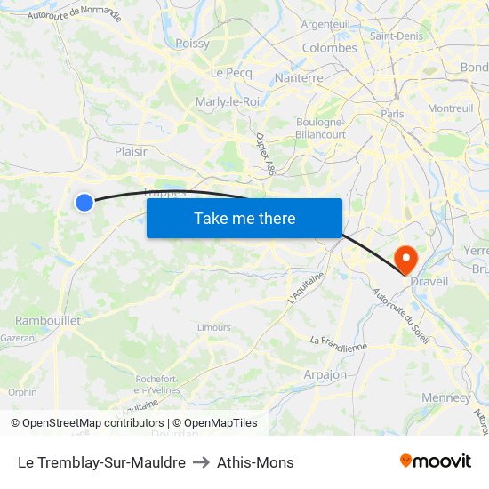 Le Tremblay-Sur-Mauldre to Athis-Mons map