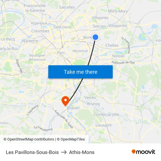 Les Pavillons-Sous-Bois to Athis-Mons map