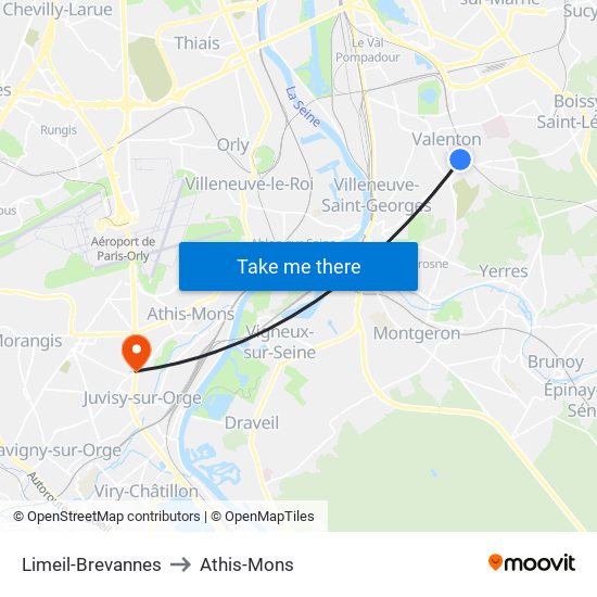 Limeil-Brevannes to Athis-Mons map