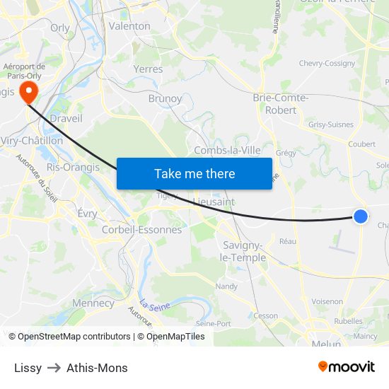 Lissy to Athis-Mons map