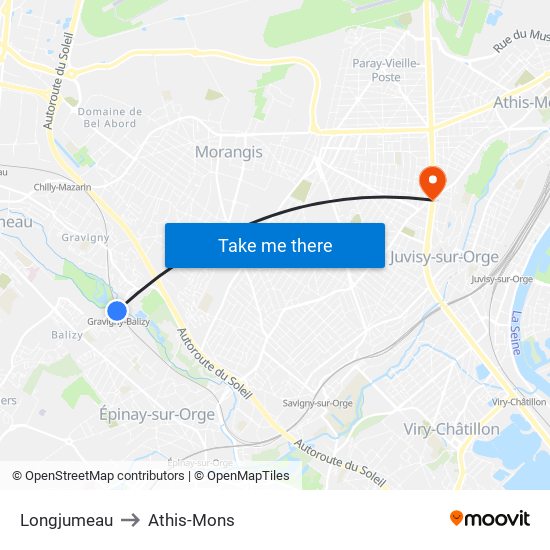 Longjumeau to Athis-Mons map