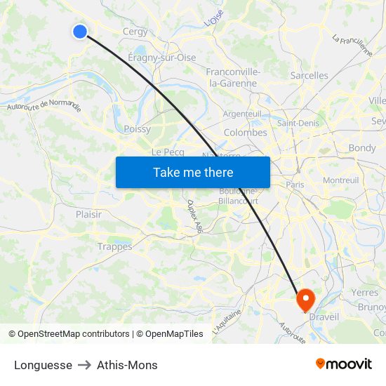 Longuesse to Athis-Mons map