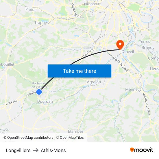 Longvilliers to Athis-Mons map