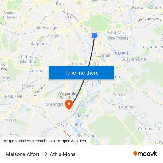 Maisons-Alfort to Athis-Mons map
