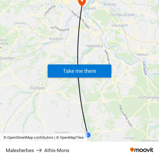 Malesherbes to Athis-Mons map