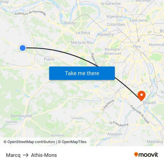 Marcq to Athis-Mons map