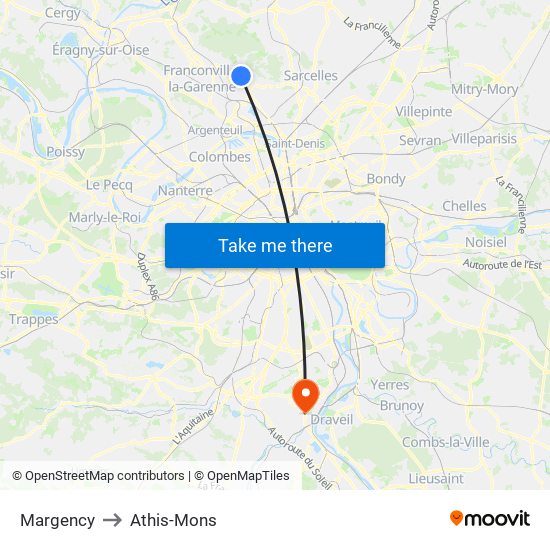 Margency to Athis-Mons map