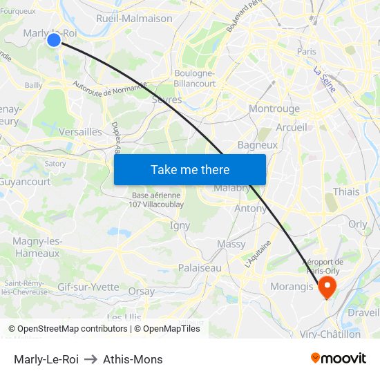 Marly-Le-Roi to Athis-Mons map