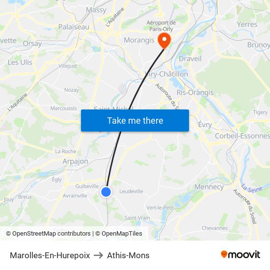 Marolles-En-Hurepoix to Athis-Mons map