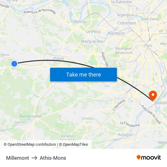 Millemont to Athis-Mons map