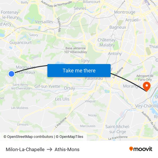 Milon-La-Chapelle to Athis-Mons map
