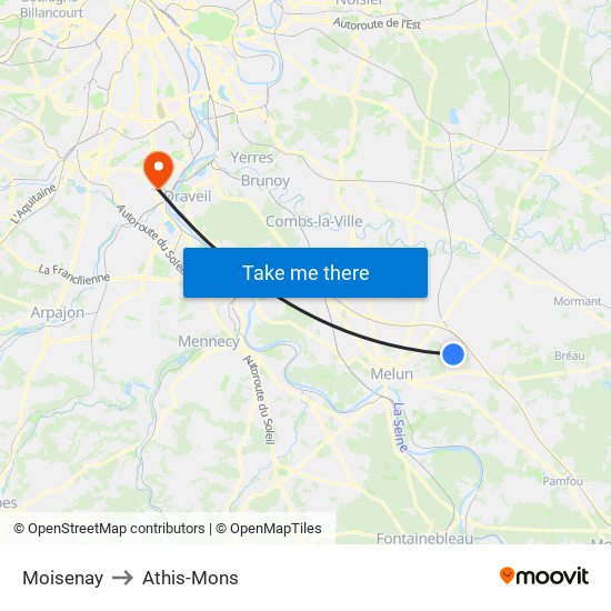 Moisenay to Athis-Mons map