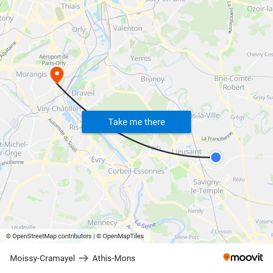Moissy-Cramayel to Athis-Mons map