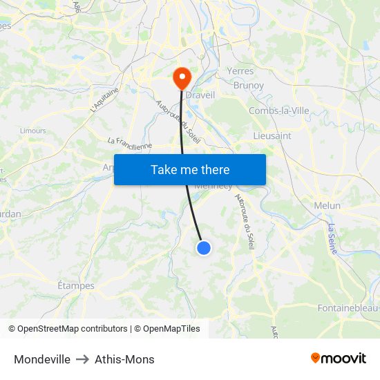 Mondeville to Athis-Mons map