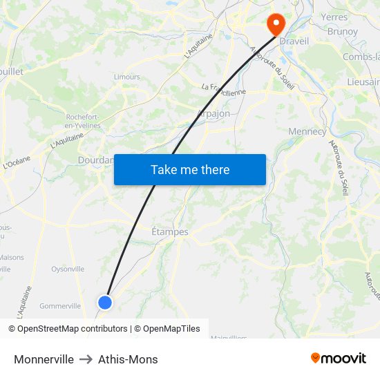 Monnerville to Athis-Mons map