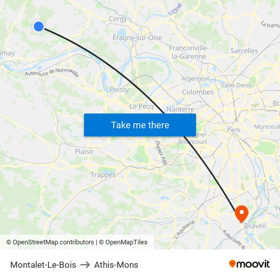 Montalet-Le-Bois to Athis-Mons map