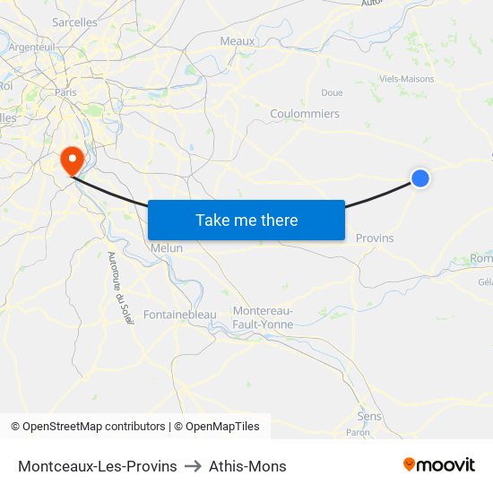 Montceaux-Les-Provins to Athis-Mons map