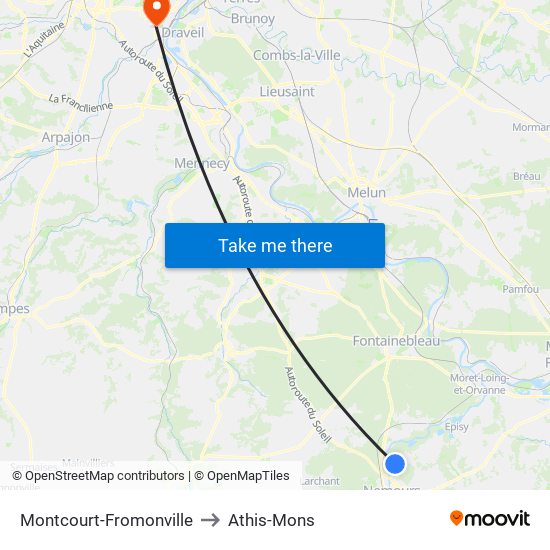 Montcourt-Fromonville to Athis-Mons map
