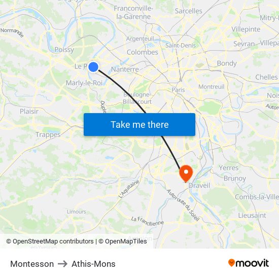 Montesson to Athis-Mons map