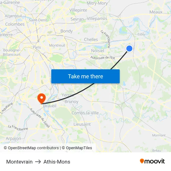 Montevrain to Athis-Mons map