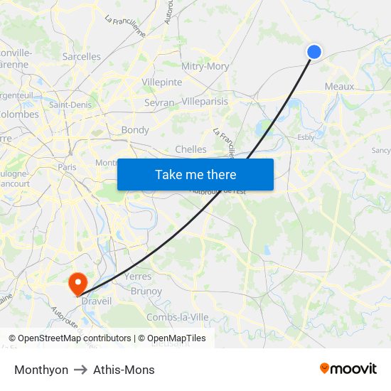 Monthyon to Athis-Mons map